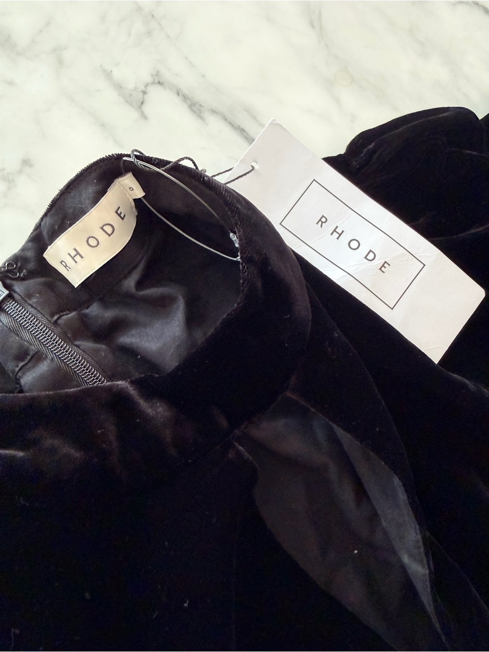RHODE Black Velvet Long-Sleeve Keyhole Wrap Mini Dress - Picture 3 of 6